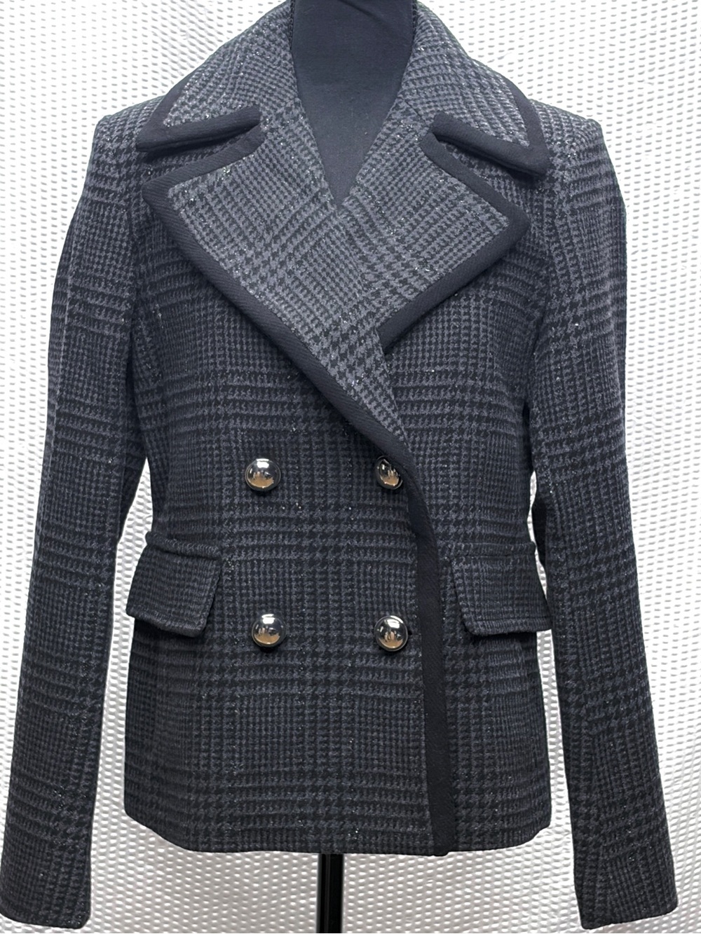 kate spade Black Plaid Double-Breasted Blazer Jacket